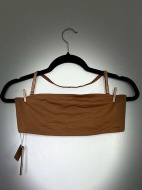 Skims Swim Strapless Bandeau Bikini Top with removable strap in Almond